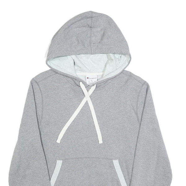 CHAMPION Mens Grey Contrast Trim Pullover Hoodie S Lightweight Drawstring