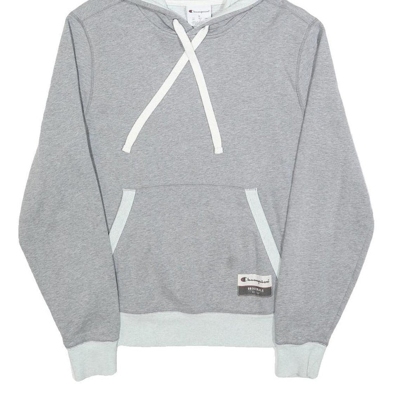 CHAMPION Mens Grey Contrast Trim Pullover Hoodie S Lightweight Drawstring