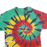 Mens Green & Red Tie Dye Cotton T-Shirt L Short Sleeve Crew Neck Vibrant Spiral