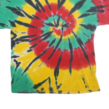 Mens Green & Red Tie Dye Cotton T-Shirt L Short Sleeve Crew Neck Vibrant Spiral