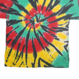 Mens Green & Red Tie Dye Cotton T-Shirt L Short Sleeve Crew Neck Vibrant Spiral