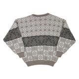 Womens Brown & Cream Patterned Jumper Wool Blend Crew Neck Basic Knit M