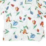 BIG FUN Womens White Floral Print Shirt Short Sleeve Collared XL Lightweight