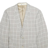 ZARA Mens Beige & White Checked Blazer Jacket L Polyester Blend Button Closure