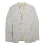 ZARA Mens Beige & White Checked Blazer Jacket L Polyester Blend Button Closure