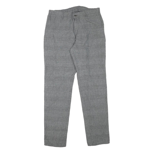 MASSIMO DUTTI Mens Linen Blend Grey Slim Straight Trousers W32 L31 Smart Fashion