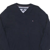 TOMMY HILFIGER Mens Navy Blue Plain V Neck Basic Knit Jumper M Cotton Blend