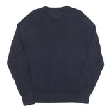 TOMMY HILFIGER Mens Navy Blue Plain V Neck Basic Knit Jumper M Cotton Blend