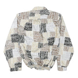 DA-RUE Womens Beige Brown & Black Printed Shirt Long Sleeve Button Neck M