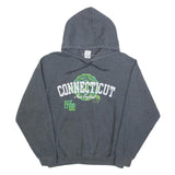 GILDAN Mens Grey Connecticut Print Pullover Hoodie L Casual Cotton Blend