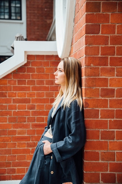 WOMEN LINEN BLAZER - CHARCOAL