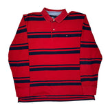 Tommy Hilfiger Striped Long Sleeve Polo Shirt - XL Red Cotton