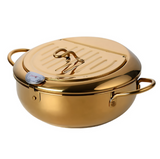 Frying Pan Gold Stainless Steel Thermometer Kitchen Utensils Tempura Fryer Pan Temperature Control Fried Cooking Tools