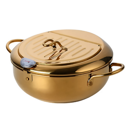 Frying Pan Gold Stainless Steel Thermometer Kitchen Utensils Tempura Fryer Pan Temperature Control Fried Cooking Tools