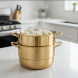 Anygleam Food Steamer Gold Three Layer Thick Stainless Steel Universal Cooking for Induction Cooker Gas Stove Steam Pot