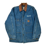 Made In USA Carhartt Collared Denim Jacket - Large Brown Cotton