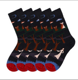 Anyfootwear 5 Pairs Size 5-9 Women Fashion Socks Combed Cotton Abstract Forest Oil Painting Print Novelty Funny Happy Crew Socks Colorful Casual Christmas Gift