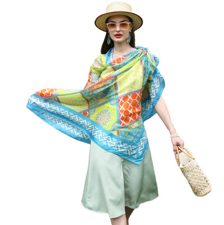 Anyyou 100% Mulberry Silk Aqua Blue Scarf Women Luxury Long Shawl – Beach Wear, Swimwear Cover Up, Pashmina Foulard Fashion Accessory