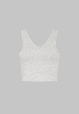 Organic Cotton V-Neck Cropped Tank Top, Light Grey Marl