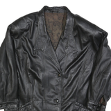 Womens Black Leather Classic Button Jacket L Plain Stylish Outerwear