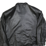 Womens Black Leather Classic Button Jacket L Plain Stylish Outerwear