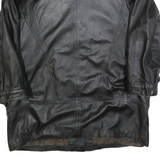 Womens Black Leather Classic Button Jacket L Plain Stylish Outerwear