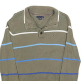 TOMMY HILFIGER Boys Beige & Blue Patterned Pullover V-Neck Basic Knit XL Cotton