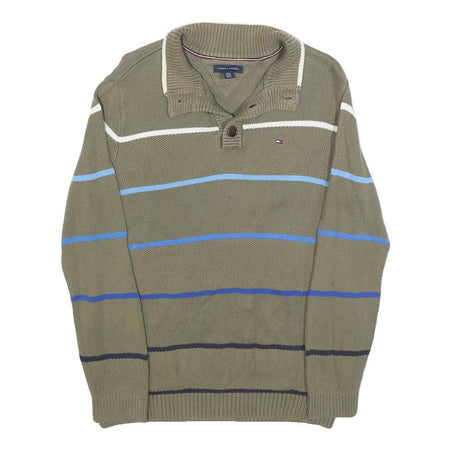 TOMMY HILFIGER Boys Beige & Blue Patterned Pullover V-Neck Basic Knit XL Cotton