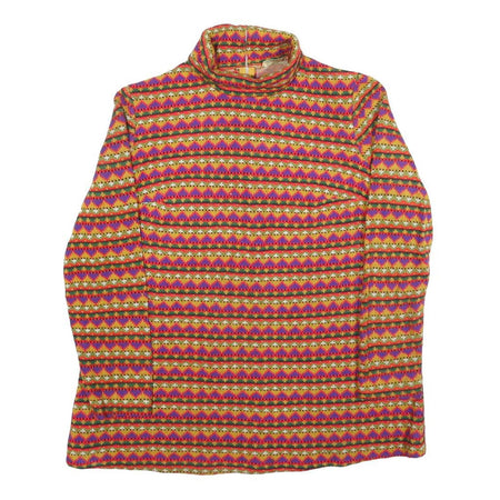 Womens Multi Patterned Acrylic Jumper Turtleneck Basic Knit M Colourful Striped