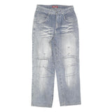 WIN-TOP Mens Relaxed Blue Denim Light W30 L30 Casual Cotton Blend Zip Jeans