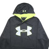 UNDER ARMOUR Mens Black & Yellow Logo Pullover Hoodie L Cotton Blend Sweatshirt