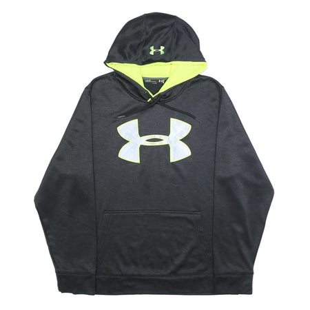 UNDER ARMOUR Mens Black & Yellow Logo Pullover Hoodie L Cotton Blend Sweatshirt