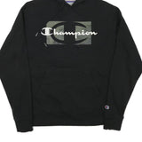 CHAMPION Mens Black Cotton Blend Pullover Hoodie M Camo Logo Sweatshirt