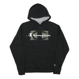 CHAMPION Mens Black Cotton Blend Pullover Hoodie M Camo Logo Sweatshirt