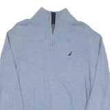 NAUTICA Mens Light Blue Plain Pullover Jumper Crew Neck Basic Knit L Cotton