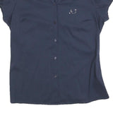 ARMANI JEANS Womens Navy Blue Shirt M Short Sleeve Button Front AJ Studded Logo