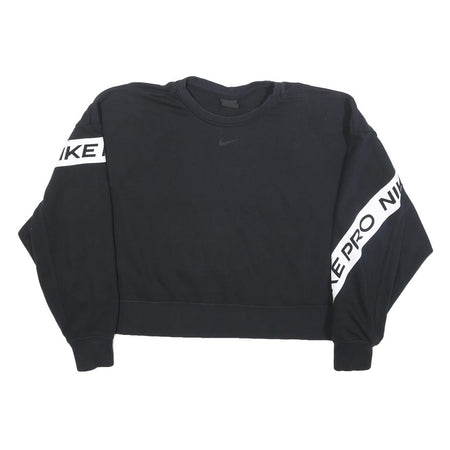 NIKE Womens Black Cotton Blend Crew Neck L Sweatshirt Cropped Logo Print