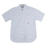TOMMY HILFIGER Mens Blue & White Checked Shirt M Button-Down Collar Short Sleeve