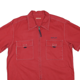REPLAY Mens Red Cotton Blend Short Sleeve Shirt XL Zip Front Casual Pocket