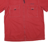 REPLAY Mens Red Cotton Blend Short Sleeve Shirt XL Zip Front Casual Pocket
