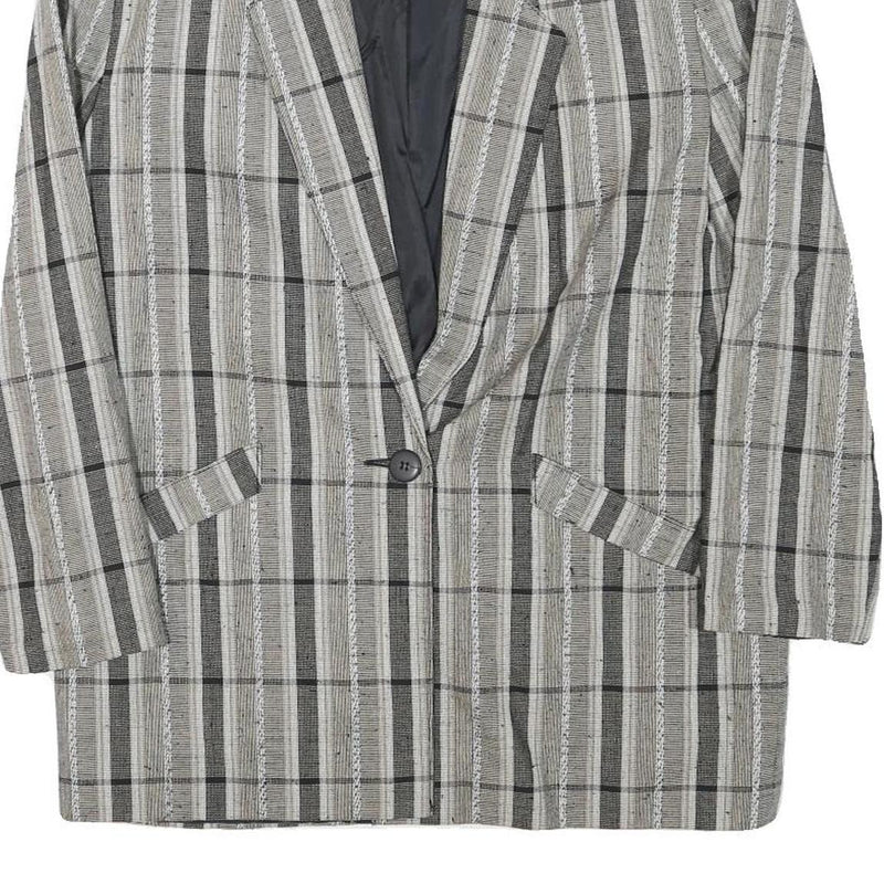 MISS SMITH Womens Grey Check Blazer Jacket L Polyester Blend Button Closure