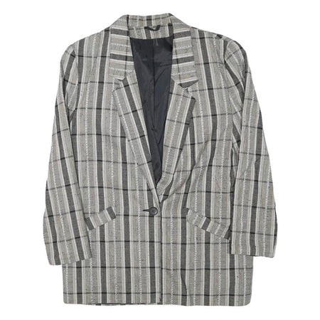 MISS SMITH Womens Grey Check Blazer Jacket L Polyester Blend Button Closure