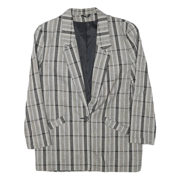 MISS SMITH Womens Grey Check Blazer Jacket L Polyester Blend Button Closure