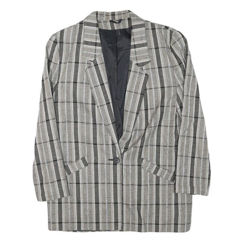 MISS SMITH Womens Grey Check Blazer Jacket L Polyester Blend Button Closure