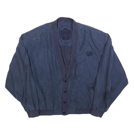 LIBERTY Mens Blue Silk Button Jacket L Plain Classic Stylish Lightweight