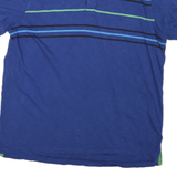 TOMMY HILFIGER Mens Blue & Green Striped Short Sleeve Polo Shirt L Cotton Casual