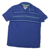 TOMMY HILFIGER Mens Blue & Green Striped Short Sleeve Polo Shirt L Cotton Casual