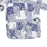 Womens Blue & White Patterned Shirts L Nautical Print Button Front Comfortable