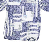 Womens Blue & White Patterned Shirts L Nautical Print Button Front Comfortable
