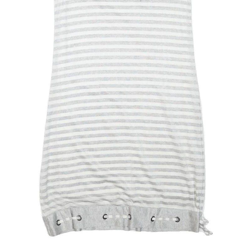 BURBERRY Girls Grey & White Stripe Day Jersey Dress M Cotton Blend Short Sleeve
